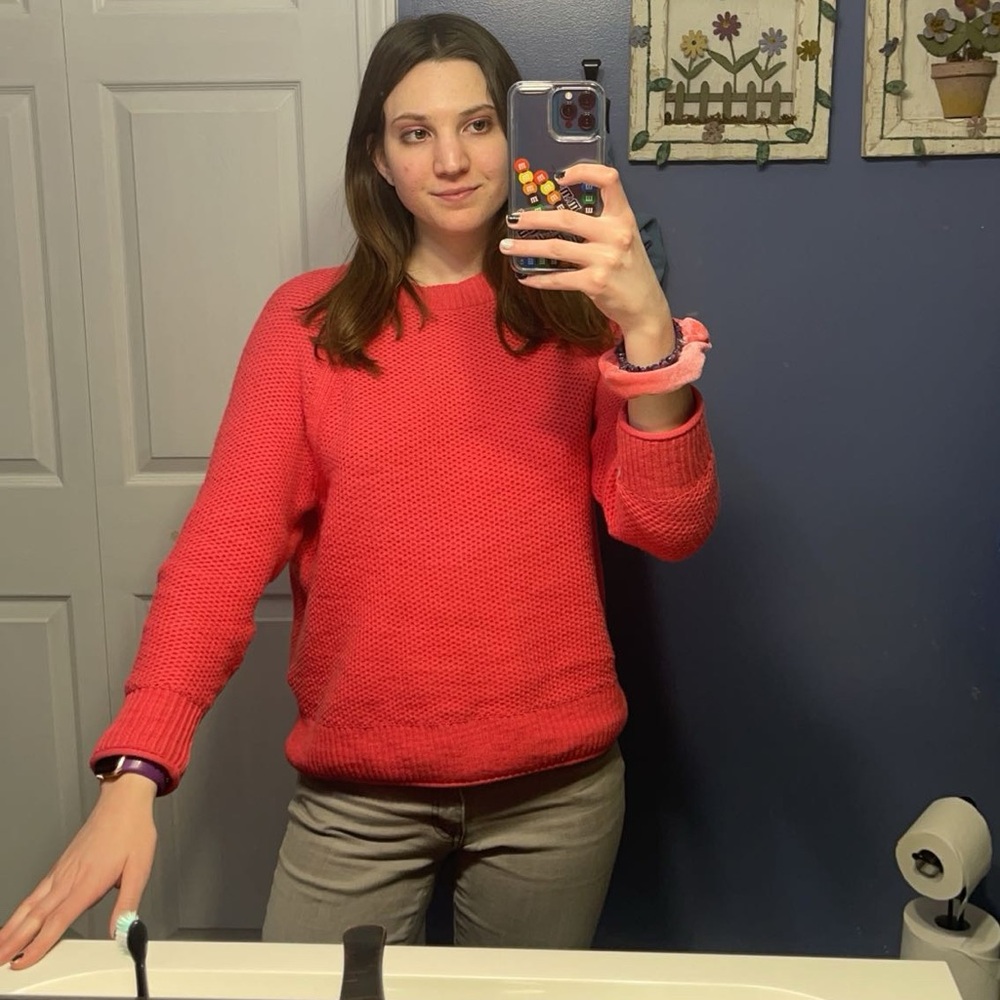 Sonoma coral all over stitch long sleeve crewneck sweater S